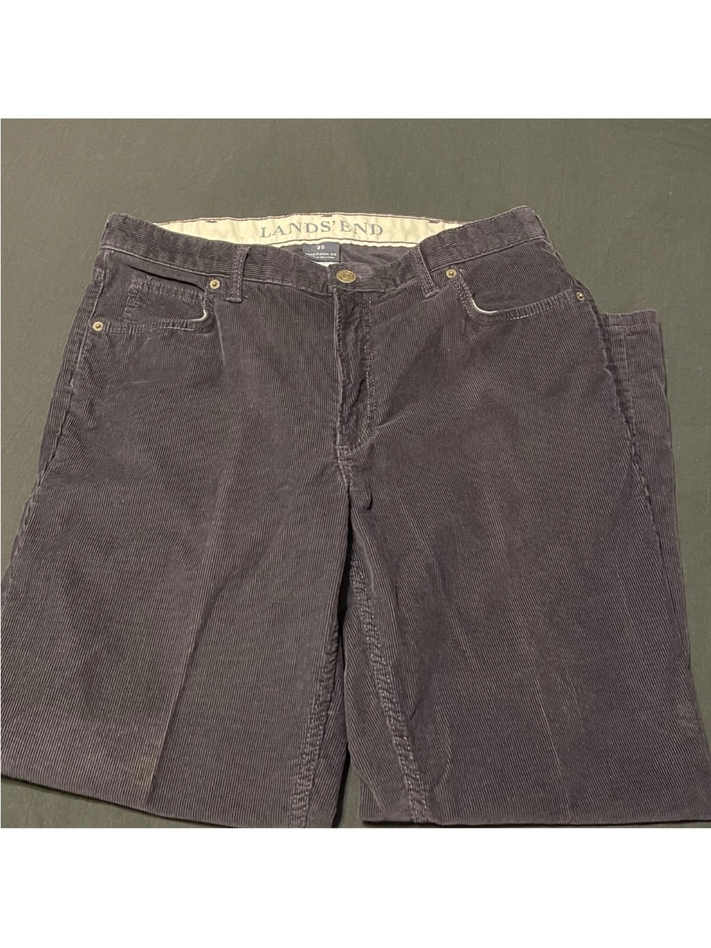 Mens Pants-LANDS' END-navy cotton stretch corduroy jeans-35 Traditional Fit